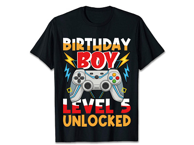 Birthday boy level 5 unlocked T-Shirt Design amazon t shirt custom t shirt design gaming t shirt graphic design teesdesign tshirt tshirt design typography typography t shirt