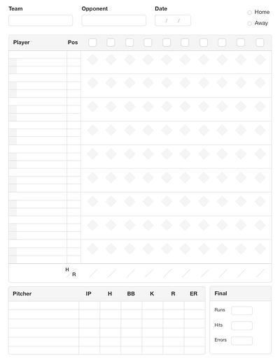 Minimalistic baseball scoresheet baseball graphic design minimalism