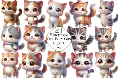 Watercolor Cute Baby Cats Clipart summer clipart
