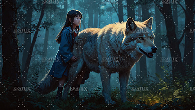 Anime Little Girl With Dire Wolf 2 ancient animation anime artwork character design companion design digital art dire wolf fan art fantasy fantasy art friendship graphic design illustration loyalty nature wolf