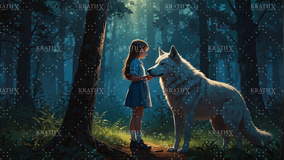 Anime Little Girl With Dire Wolf 3 ancient animation anime artwork character design companion design digital art dire wolf fan art fantasy fantasy art friendship graphic design illustration nature wolf