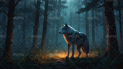 Dire Wolf In Forest 1 ancient animation anime artwork character design design digital art dire wolf fan art fantasy fantasy art graphic design illustration nature wolf