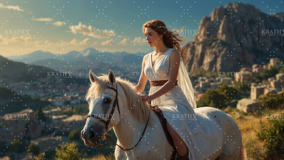 Girl In Linen On Horse Back 1 ancient animation anime artwork character design design digital art fan art fantasy fantasy art graphic design horse horseback illustration linen mountains princess