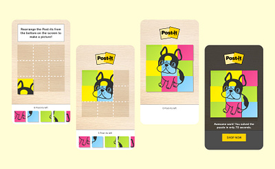 Post-it game cute dog illustration mobile game neon paper pug sharpie ui