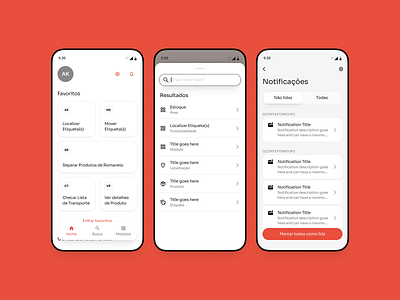 Consistem Home, Search and Notifications app home notifications search ui ux
