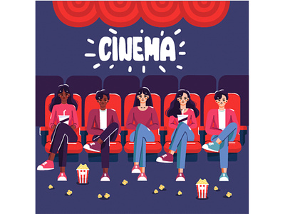 Characters Watching Movie at Cinema Illustration camera cannes character cinema cinematography documentary event festival film genre illustration movie picture popcorn screen theater ticket vector