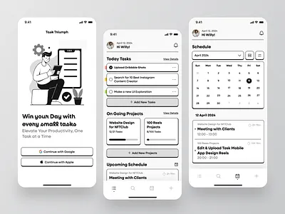 Task Manager App Design Exploration apple card design clean concept figma finance illustration lightmode minimalist mobile mobile ui monochrome notion simple style task task planner tech ui ux