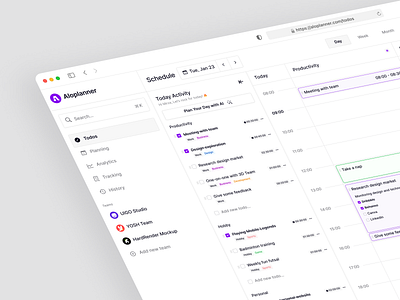 Aloplanner - AI Daily Planner Dashboard agenda ai ai integrated appoinment calendar clean daily planner dashboard date manage platform progress saas schedule scheduling task timeline to do todo web app