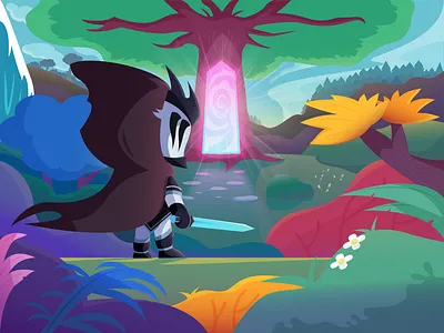 Wanderer Knight in slowlife fantasy character dungeon fantasy graphic design illustration knight landscape portal vector