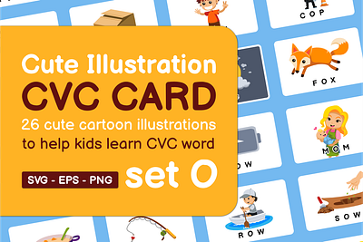 Cute Illustration CVC CARD set O vowel