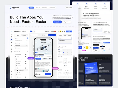 AppFlow - SaaS App Builder Landing Page ai app builder app builder bubble developer tool elementor email builder flutterflow framer glide landing page low code builder no code platform page builder plasmic relume saas typedream webflow website builder wordpress