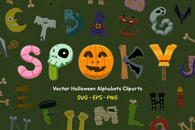 Spoky Halloween Alphabet Cliparts halloween initial spooky