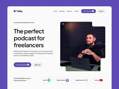 Podcast template clean design figma hero section ui web design