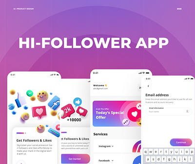 Gain like & Followers App animation design ui uiux user experience designer user interface ux