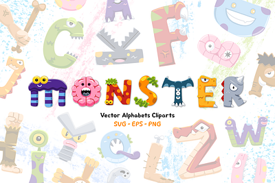Monster Alphabets Cliparts cute fantasy initial monster
