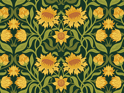 How to Create a William Morris Pattern in Illustrator arts crafts floral green how to illustrator morris nature pattern seamless sunflower vintage william yellow