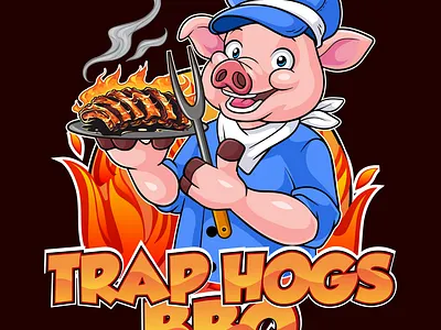 TRAP HOGS BBQ MASCOT LOGO caricature cartoon avatar cartoon character cartoon logo illustration logo mascot logo