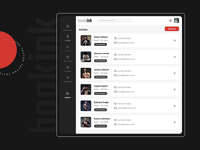 Tattoo Booking Web Panel artist dashboard portfolio tattoobooking ui uidesign ux