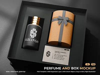 Perfume And Box Mockup black bottle box branding design elegant exclusive graphic design illustration logo mockup packaging perfume premium square ui