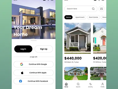 Dream Home App app design app ui design mobile app design mobile interface mobile ui ui