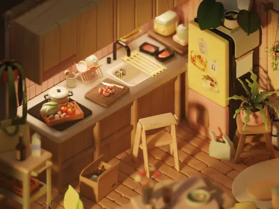 One tiny kitchen 3d blender illustration