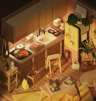 One tiny kitchen 3d blender illustration