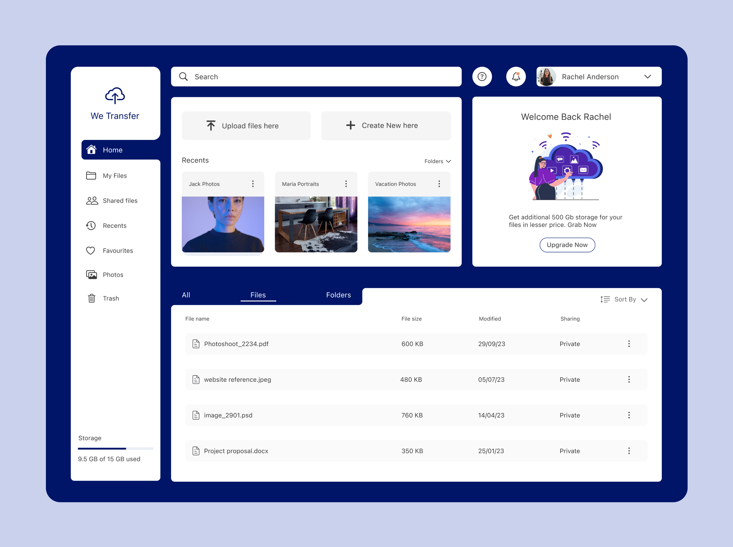 Cloud Storage Application cloud dashboard progress indiactor storage