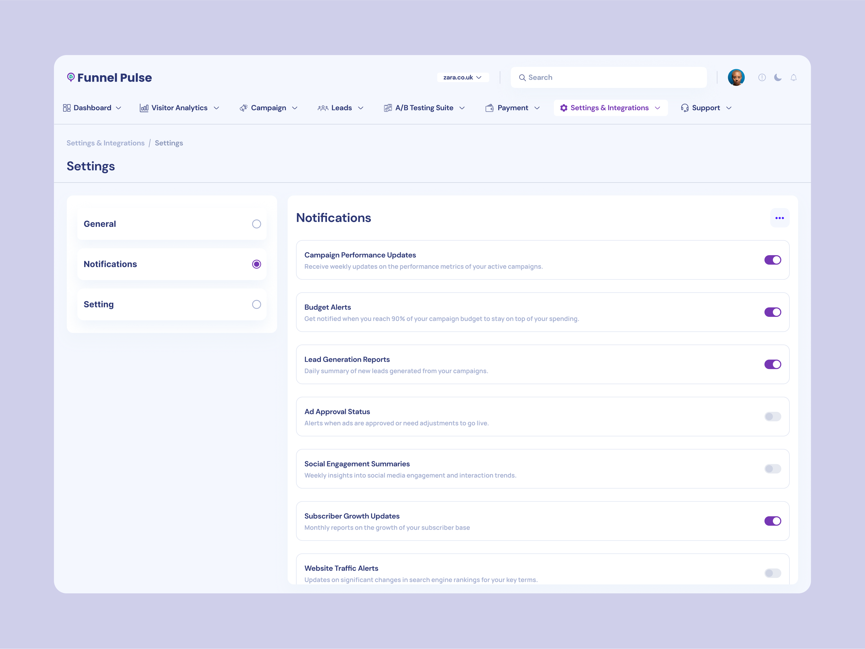 Funnel Pulse Settings and Integration UI by Creatibuzz UI/UX for ...
