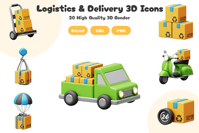 Logistics & Delivery 3D Icons Set 3d 3d artwork 3d icon 3d illustration blender blender 3d design element graphic graphic design icon illustration uiux