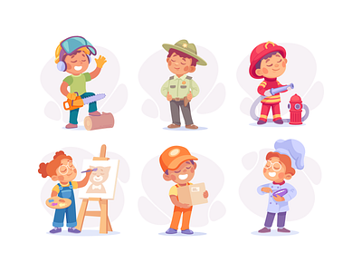 Profession character children flat game illustration profession