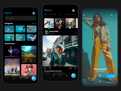Billionuser - Social media app branding homepage menubar mobile app profildesign socialmedia socialmediaapp ui ux