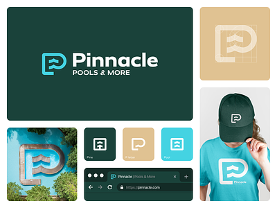 Pinnacle creative logo logo design outdoor p letter p monogram pine pine tree pool tree water waves