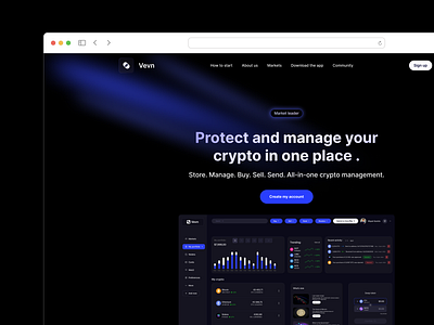 Vevn- crypto landing page. graphic design ui web design