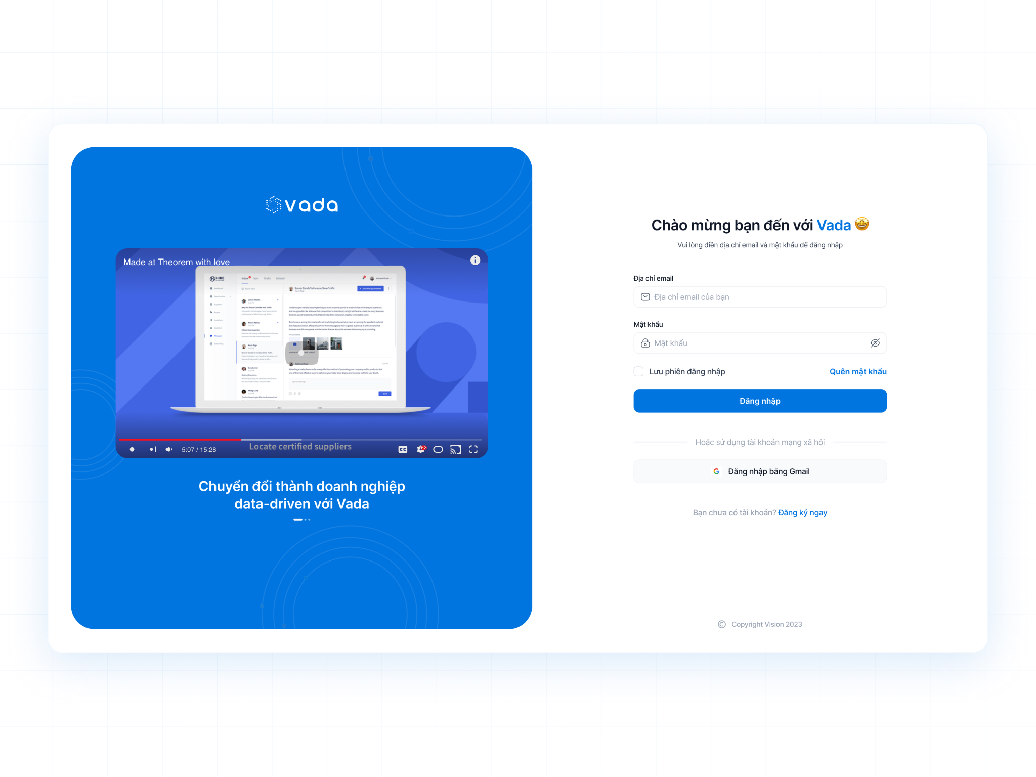 Vadata - Welcome ui