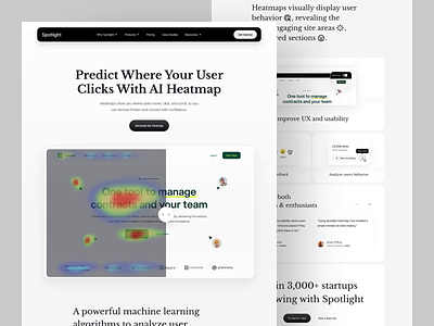 Spotlight - AI Heatmap Generator Landing Page ai animation artificial intelligence b2b clean dipa inhouse heatmaps homepage landing page modern saas startup traffic ui web design web development website