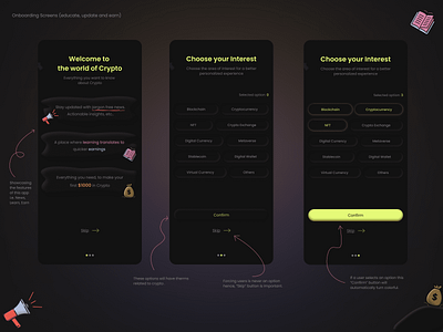 Redesigned Onboarding Screen for a Crypto App branding figma illustrations ui ux