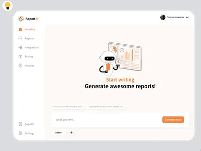 ReportAI: Generate reports with AI on this easy to use dashboard cashewdesign ui uidesign ux uxdesign