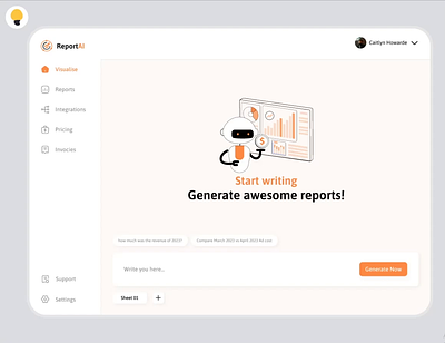 ReportAI: Generate reports with AI on this easy to use dashboard cashewdesign ui uidesign ux uxdesign