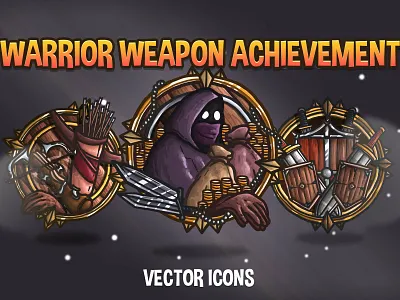 Free Warrior Weapon Achievement Vector Icons 2d achievement achievements art asset assets fantasy game game assets gamedev icon icons illustration indie indie game pack rpg skill skills vector