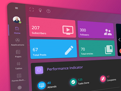 Dark UI Dashboard Panel admin analytics chart crm dark mode dark ui dashboard data gradient visulization widget widgets