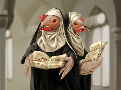 Chickens nun animals artwork character character design concept art game design illustration