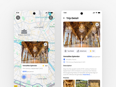 Trip Detail UI adventure daily ui designconcept designinspiration dribbbleshot explore graphic design ios iosdesign mapui navigation travel travelguide trending ui trip tripplanner ui uiuxinspiration ux design visualdesign