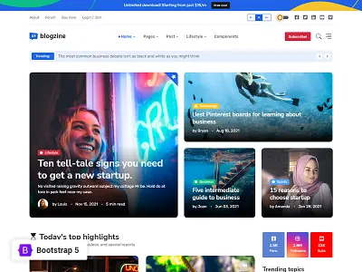 Blog and Magazine Bootstrap 5 Theme ebooks libraries magazine online publications writers