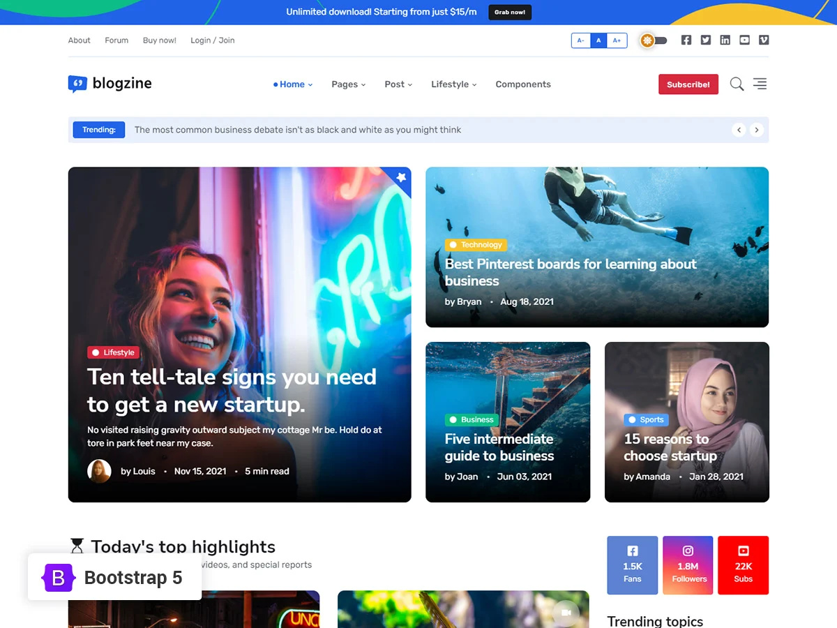 Blog and Magazine Bootstrap 5 Theme by Dip's from Webestica on Dribbble