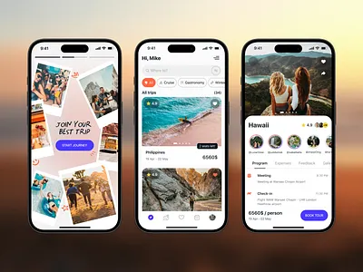 Custom travels IOS Mobile App adventure app app design application booking concept ios mobile app mobile screens onboarding tabs tour tourism travel trip ui ux