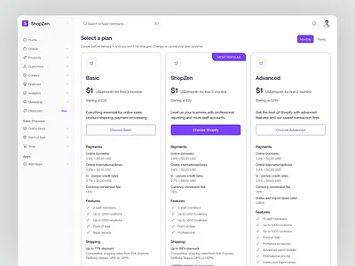 ShopZen - Pricing Plan clean dashboard e commerce ecommerce website plan price pricing pricing page pricing plan pricing table saas saas landing page shopify shopify design shopify saas product table ux ui web design website