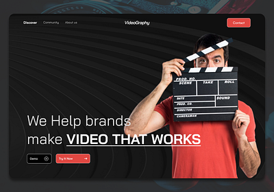 Concept Video Editing Dark Theme Landing Page dark theme figma landing page red uiux video editing welldux