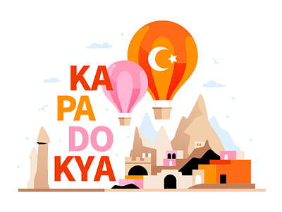 Kapadokya Illustration cappadocia design flat design illustration landmark sighrseeing style travel turkey turkish vacation