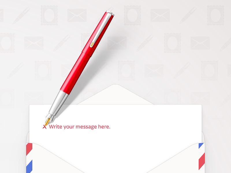 Contact form validation air mail contact envelope error feedback form fountain pen letter realistic retro skeuomorphism stamp validation