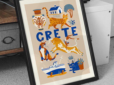 Crete Travel Poster artefacts crete explore illustration minoan poster thunderandicecream travel travel poster